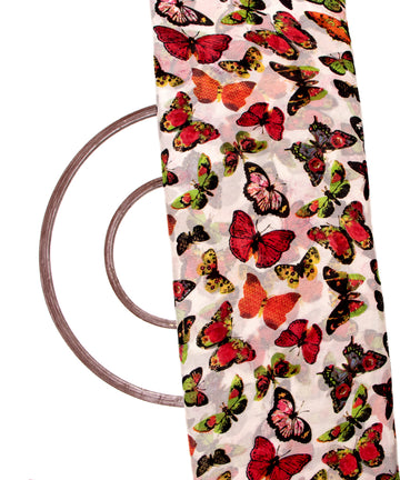 White Colour Butterfly Print Pure Chiffon Fabric